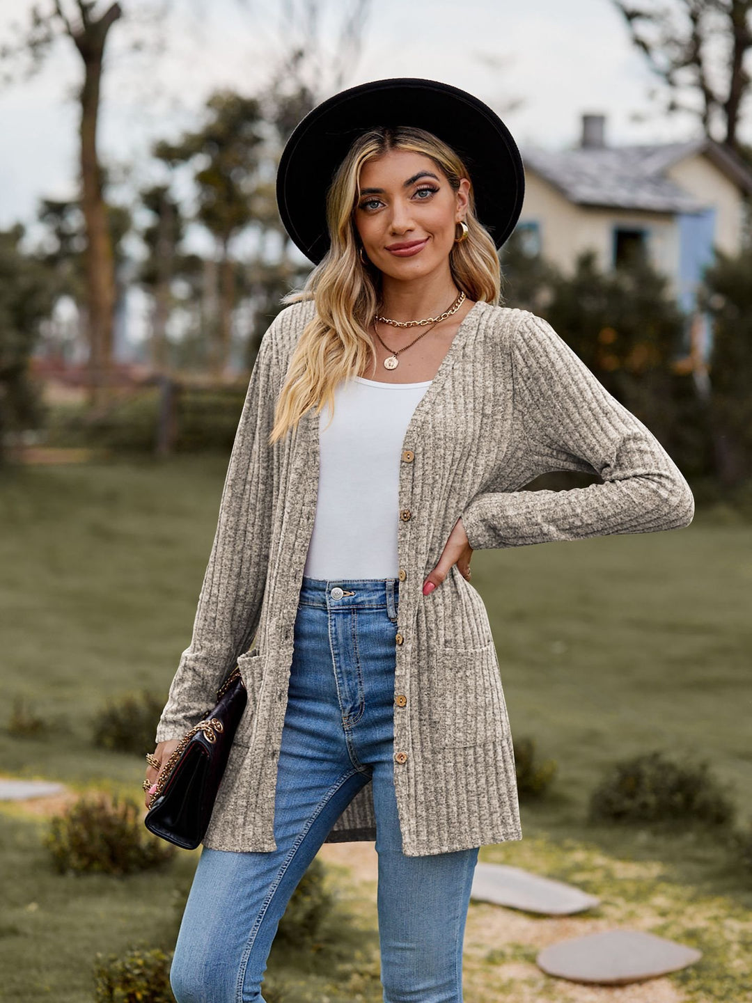 Damsk cardigan med knapplist och fickor Mirla-Eva Jonsson
