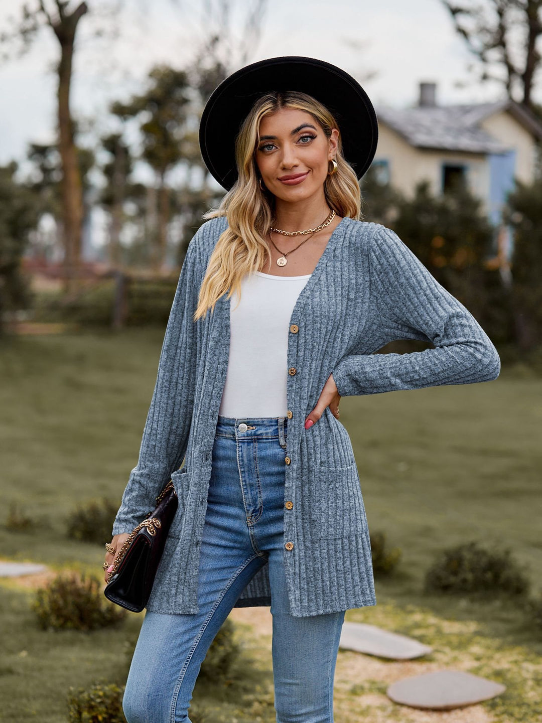 Damsk cardigan med knapplist och fickor Mirla-Eva Jonsson