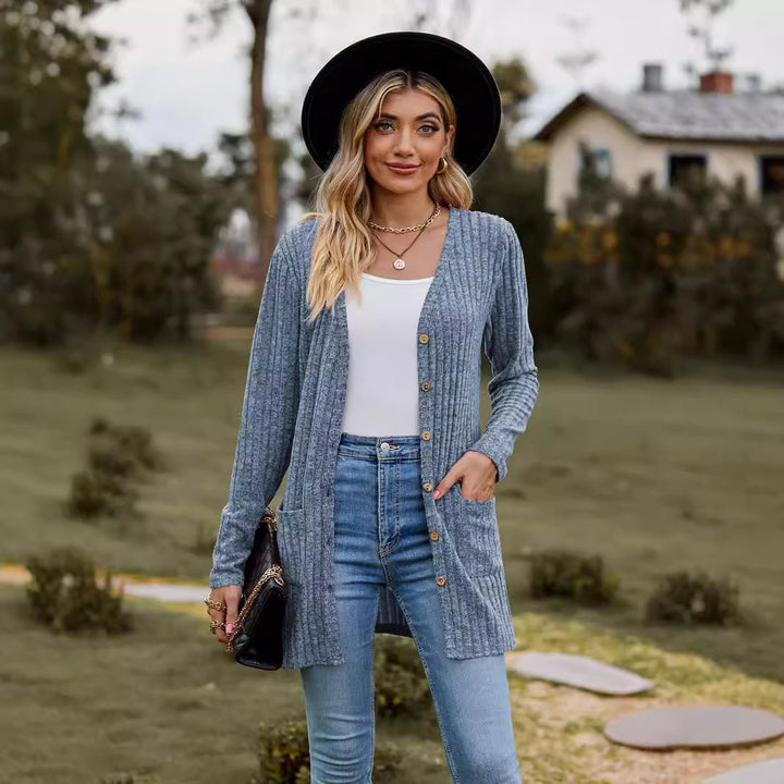 Damsk cardigan med knapplist och fickor Mirla-Eva Jonsson