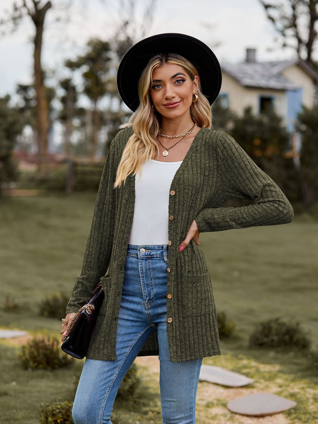 Damsk cardigan med knapplist och fickor Mirla-Eva Jonsson