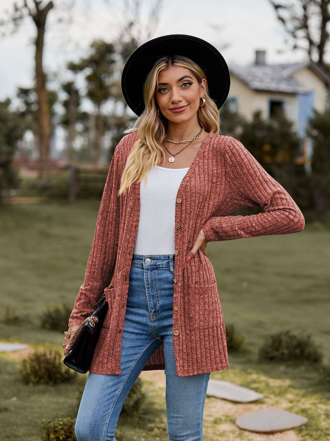 Damsk cardigan med knapplist och fickor Mirla-Eva Jonsson