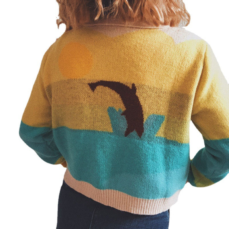 Damsk cardigan med lekfullt mönster och modern färgövergång Mirla-Eva Jonsson