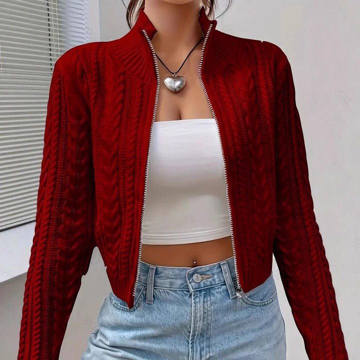 Damsk cardigan med modern flätdesign och hel dragkedja Eva Jonsson-Eva Jonsson