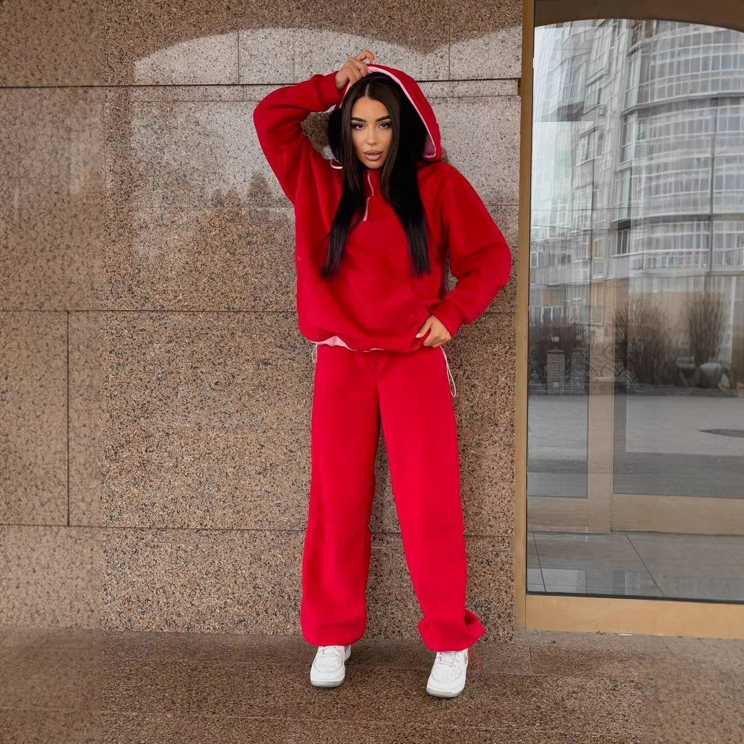 Damsk cozy fleece träningsoverall med hög krage och dragsko Mirla-Eva Jonsson