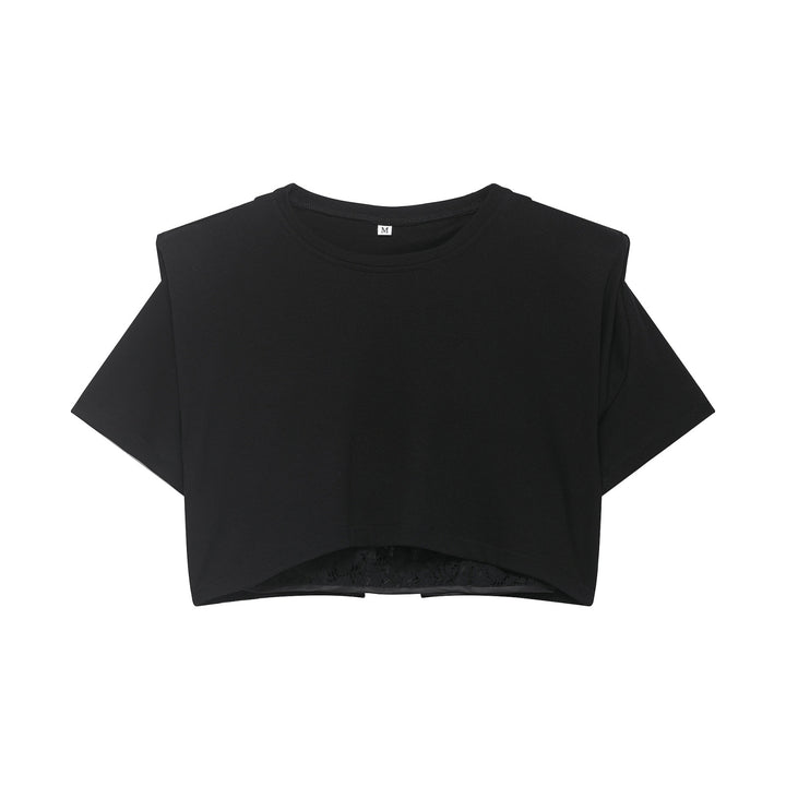 Damsk crop-t-shirt med elegant spetsunderlag Mirla-Eva Jonsson