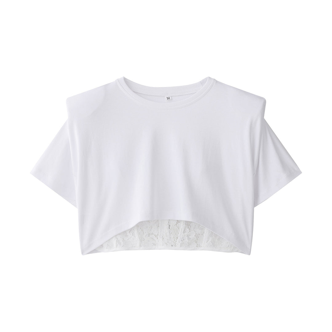 Damsk crop-t-shirt med elegant spetsunderlag Mirla-Eva Jonsson