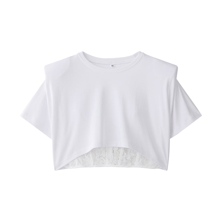 Damsk crop-t-shirt med elegant spetsunderlag Mirla-Eva Jonsson