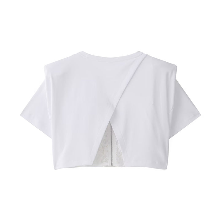 Damsk crop-t-shirt med elegant spetsunderlag Mirla-Eva Jonsson