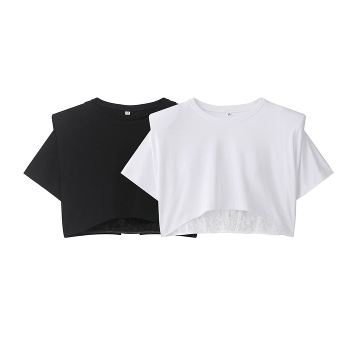 Damsk crop-t-shirt med elegant spetsunderlag Mirla-Eva Jonsson