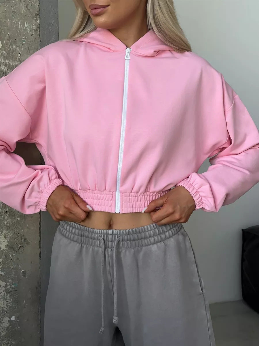 Damsk cropped hoodie jacka med elastisk midja och avslappnad passform Mirla-Eva Jonsson