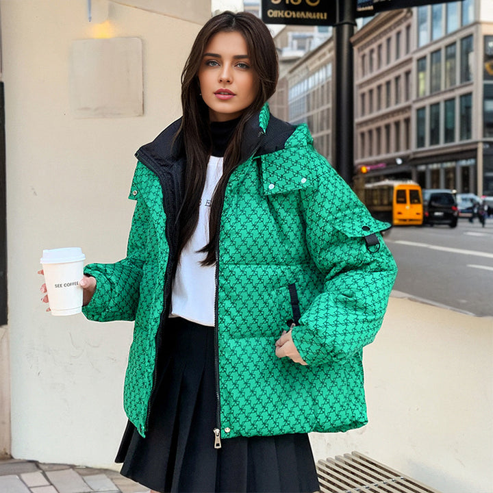 Damsk fashionable puffer jacket med unikt mönster och praktiska fickor Eva Jonsson-Eva Jonsson