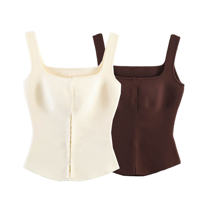 Damsk figursytt camisole-top med fyrkantig halsringning och elastiskt material Mirla-Eva Jonsson