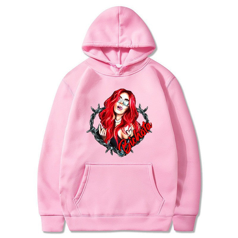 Damsk hoodie med konstnärlig grafisk tryck och hårig passform Mirla-Eva Jonsson