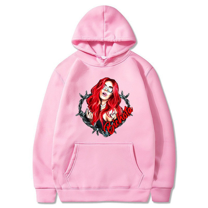 Damsk hoodie med konstnärlig grafisk tryck och hårig passform Mirla-Eva Jonsson