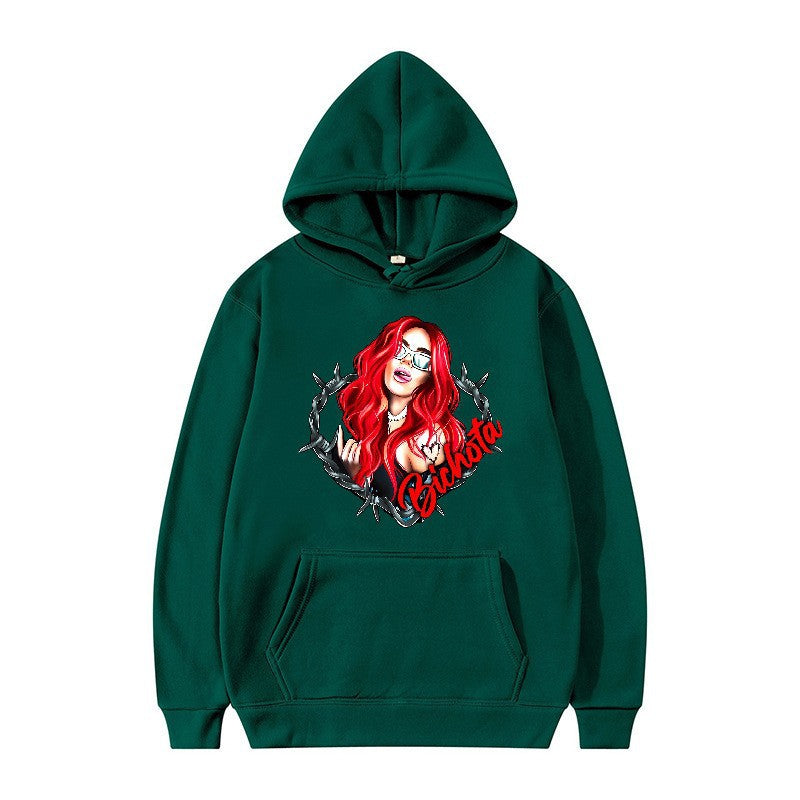 Damsk hoodie med konstnärlig grafisk tryck och hårig passform Mirla-Eva Jonsson