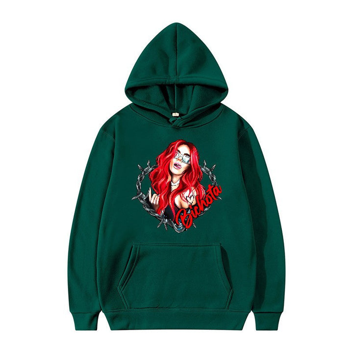 Damsk hoodie med konstnärlig grafisk tryck och hårig passform Mirla-Eva Jonsson