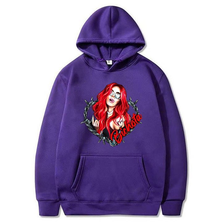 Damsk hoodie med konstnärlig grafisk tryck och hårig passform Mirla-Eva Jonsson