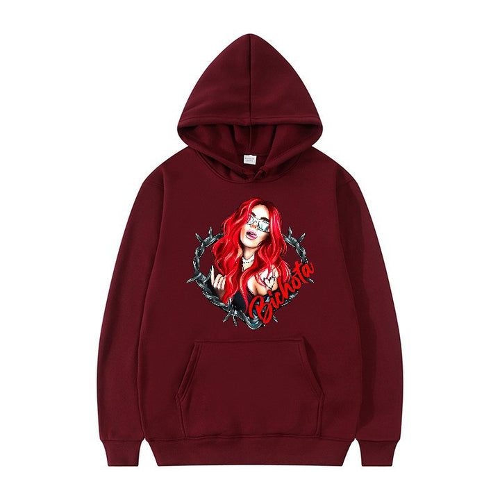 Damsk hoodie med konstnärlig grafisk tryck och hårig passform Mirla-Eva Jonsson