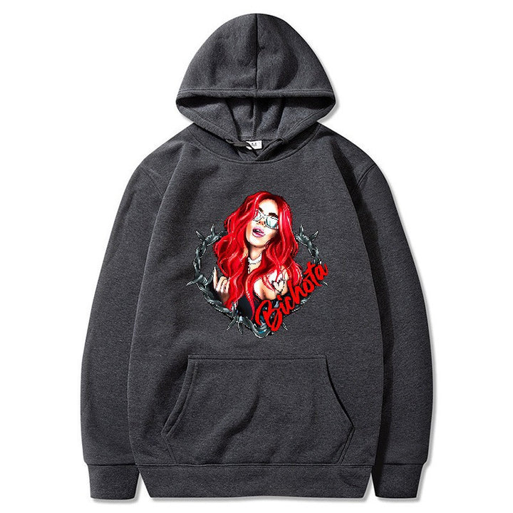 Damsk hoodie med konstnärlig grafisk tryck och hårig passform Mirla-Eva Jonsson