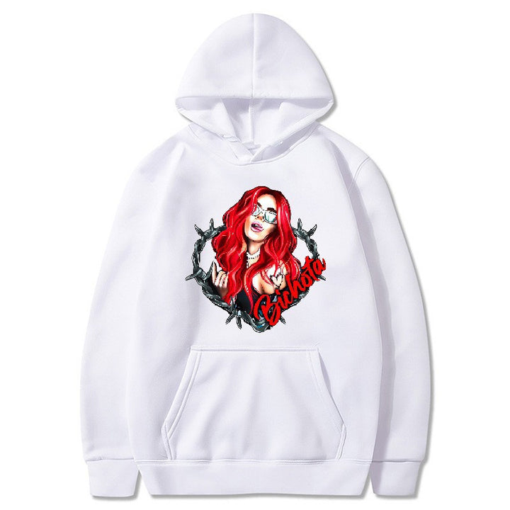 Damsk hoodie med konstnärlig grafisk tryck och hårig passform Mirla-Eva Jonsson