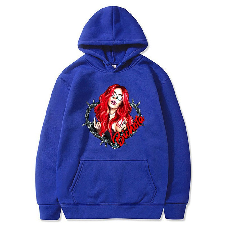 Damsk hoodie med konstnärlig grafisk tryck och hårig passform Mirla-Eva Jonsson