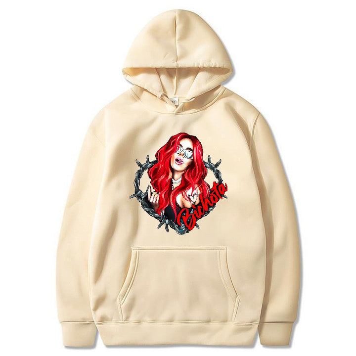 Damsk hoodie med konstnärlig grafisk tryck och hårig passform Mirla-Eva Jonsson