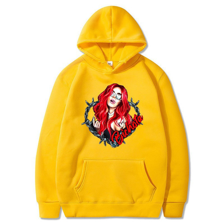 Damsk hoodie med konstnärlig grafisk tryck och hårig passform Mirla-Eva Jonsson