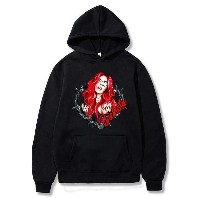 Damsk hoodie med konstnärlig grafisk tryck och hårig passform Mirla-Eva Jonsson
