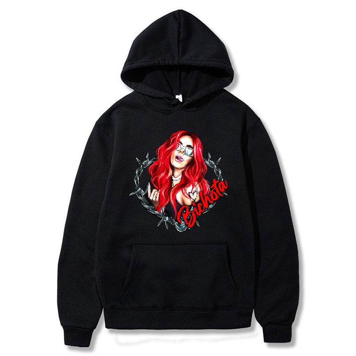 Damsk hoodie med konstnärlig grafisk tryck och hårig passform Mirla-Eva Jonsson