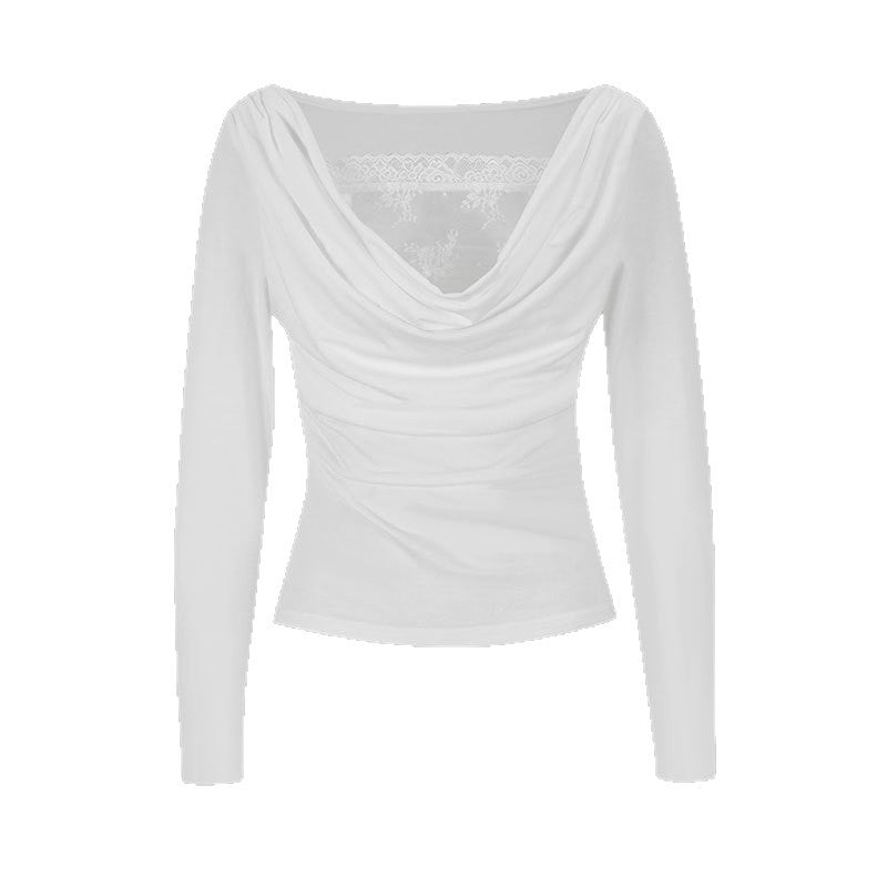 Damsk långärmad blus med asymmetrisk utringning och elegant drapering Mirla-Eva Jonsson