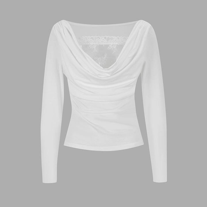 Damsk långärmad blus med asymmetrisk utringning och elegant drapering Mirla-Eva Jonsson