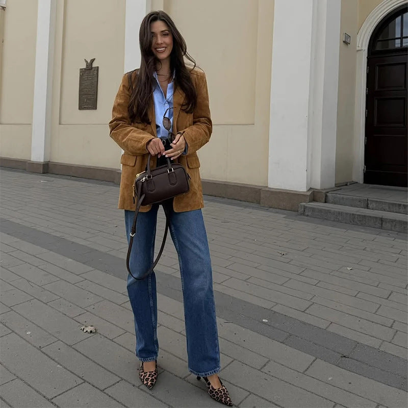 Damsk mockaskinnsblazer med elegant snitt och högkvalitativa detaljer Eva Jonsson-Eva Jonsson