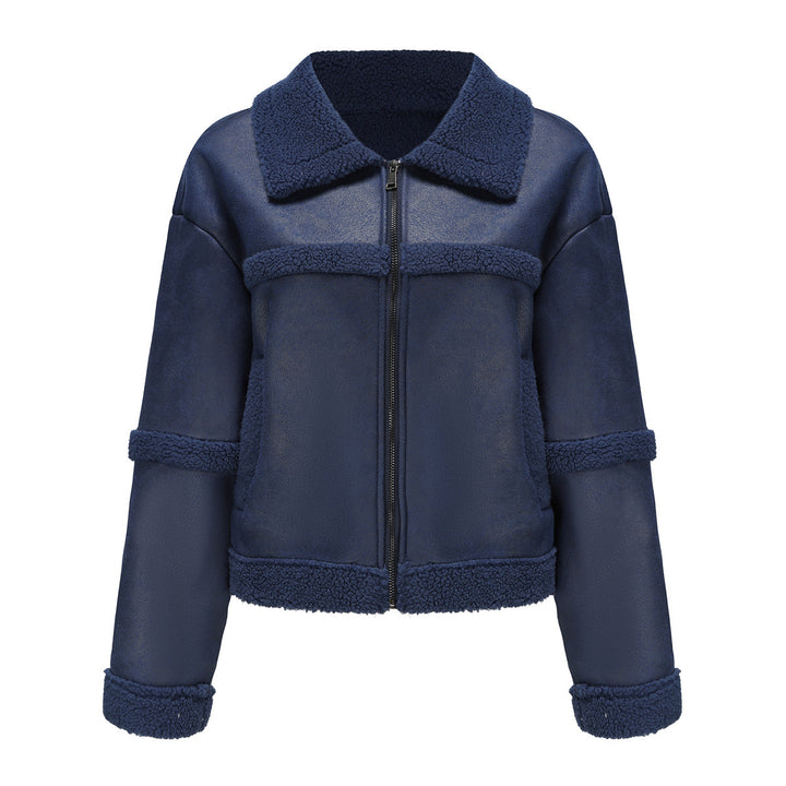 Damsk mode konstläderjacka med teddyfleece-foder och elegant krage Mirla-Eva Jonsson