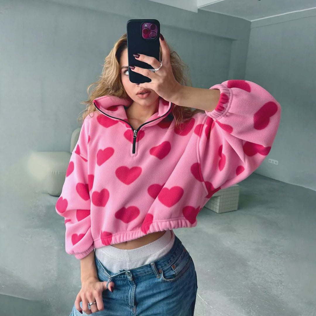 Damsk mysig fleece-tröja med molnmönster Mirla-Eva Jonsson