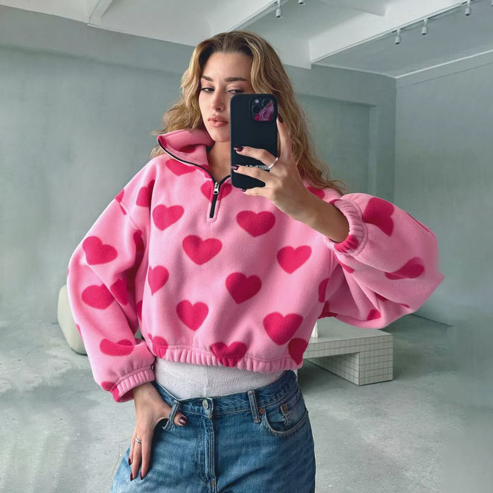 Damsk mysig fleece-tröja med molnmönster Mirla-Eva Jonsson