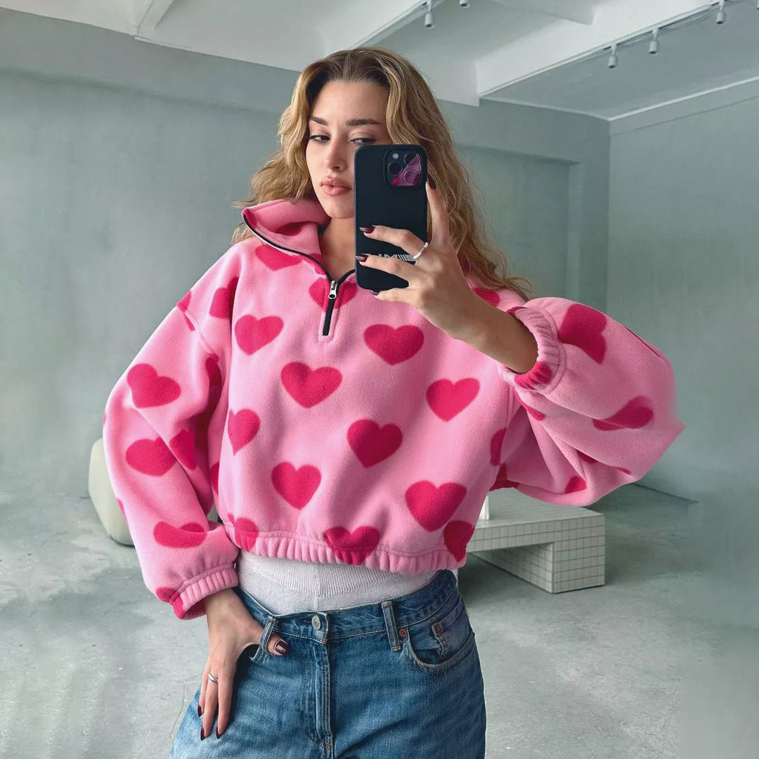 Damsk mysig fleece-tröja med molnmönster Mirla-Eva Jonsson