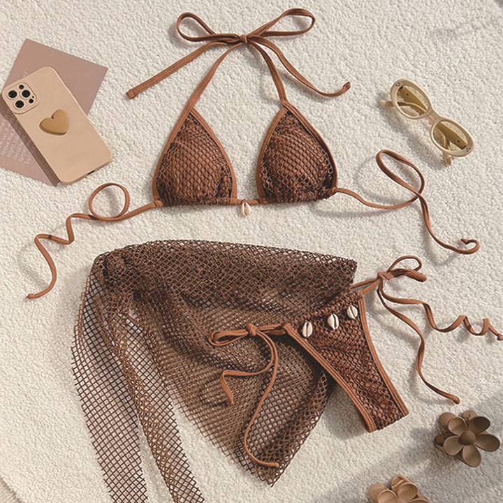 Damsk nät-bikini-set med dekorativt överdrag och justerbara remmar Mirla-Eva Jonsson