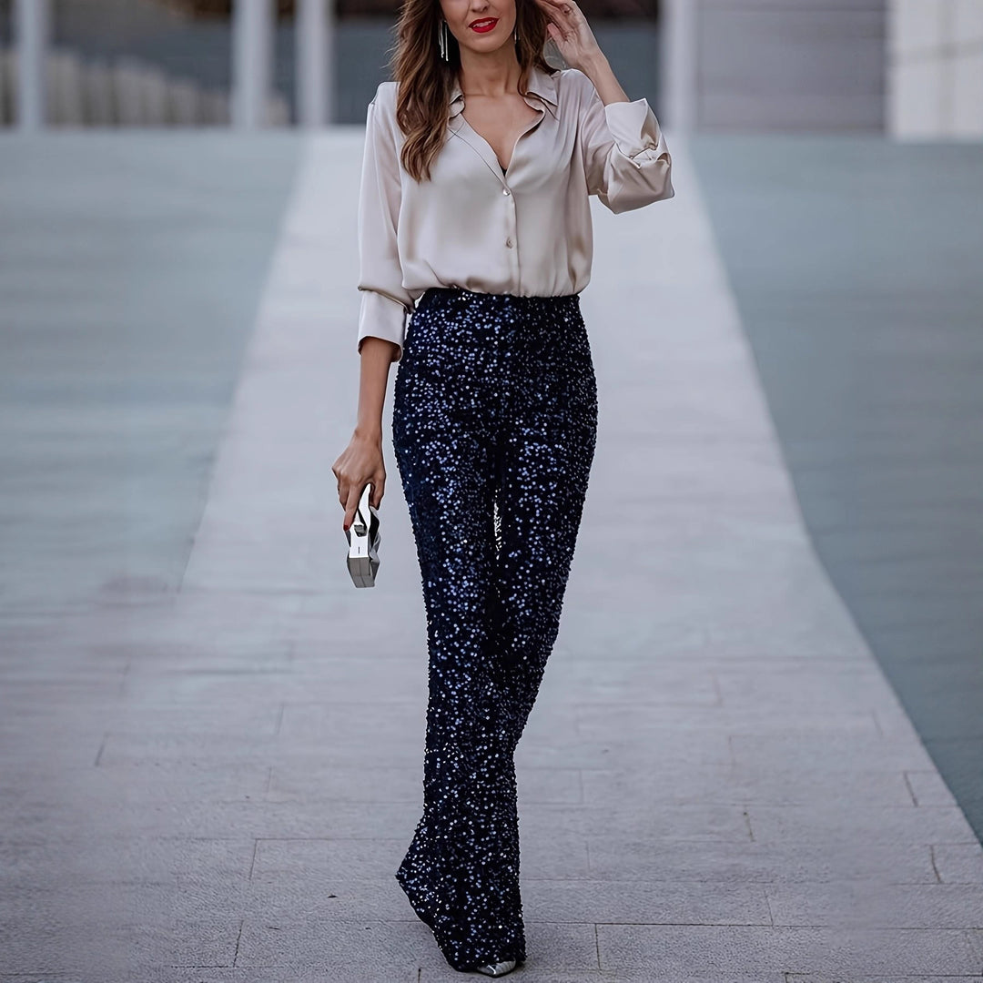 Damsk sidenbluse med elegant V-halsning Mirla-Eva Jonsson