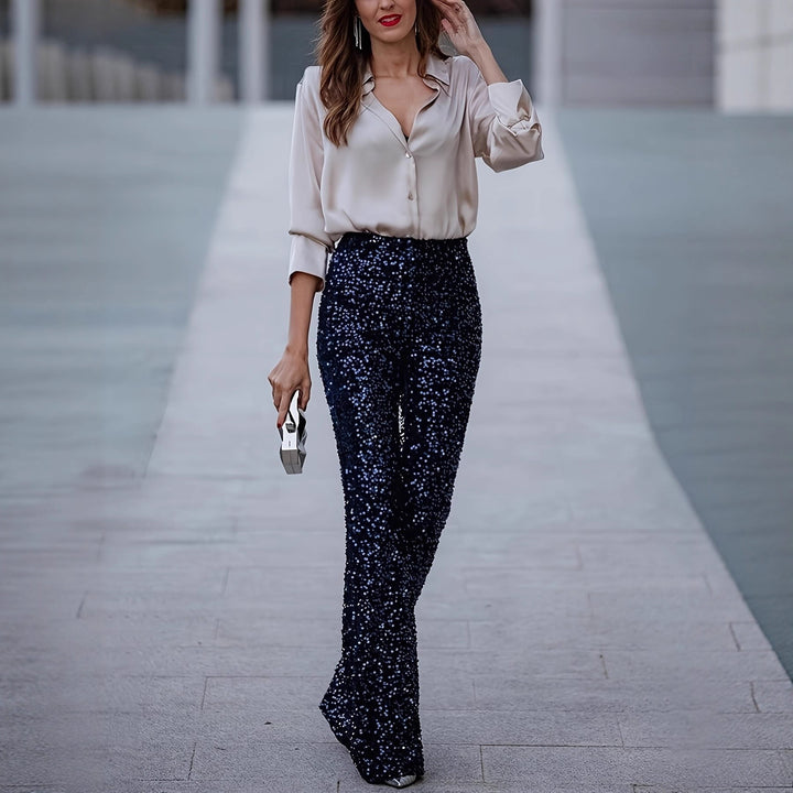 Damsk sidenbluse med elegant V-halsning Mirla-Eva Jonsson