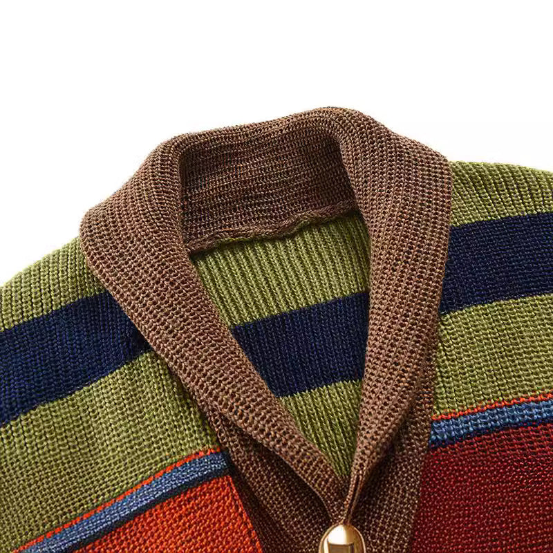 Damsk stickad jacka med färgglad mönster och modern sjalkrage Eva Jonsson-Eva Jonsson