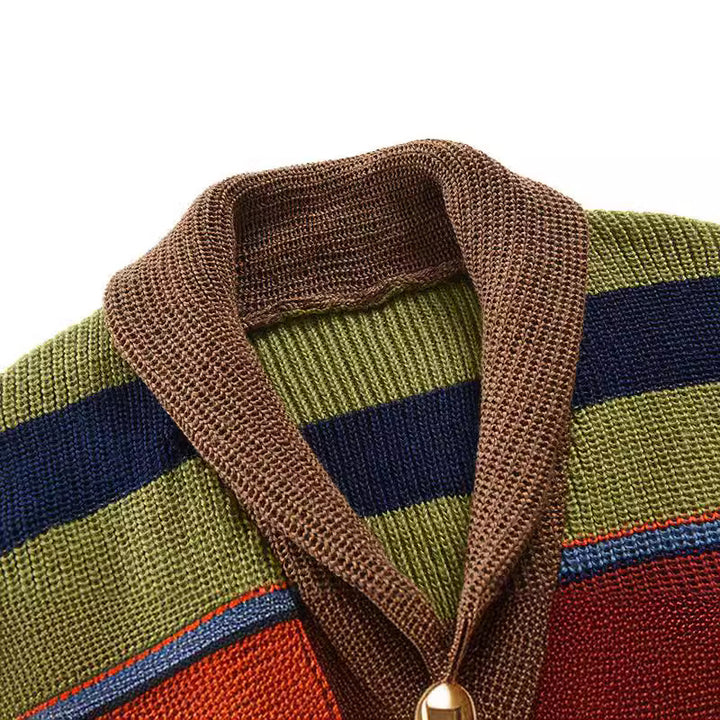 Damsk stickad jacka med färgglad mönster och modern sjalkrage Eva Jonsson-Eva Jonsson