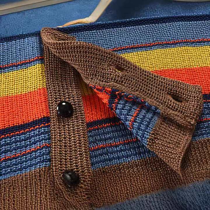 Damsk stickad jacka med färgglad mönster och modern sjalkrage Eva Jonsson-Eva Jonsson