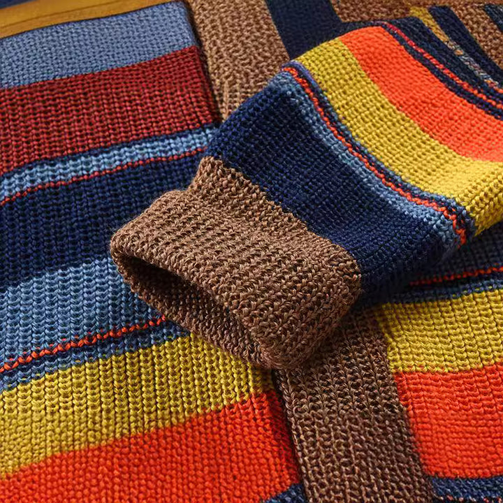 Damsk stickad jacka med färgglad mönster och modern sjalkrage Eva Jonsson-Eva Jonsson