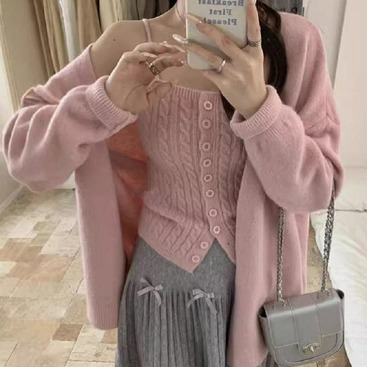 Damsk stickad topp med knappar och cardigan Eva Jonsson-Eva Jonsson