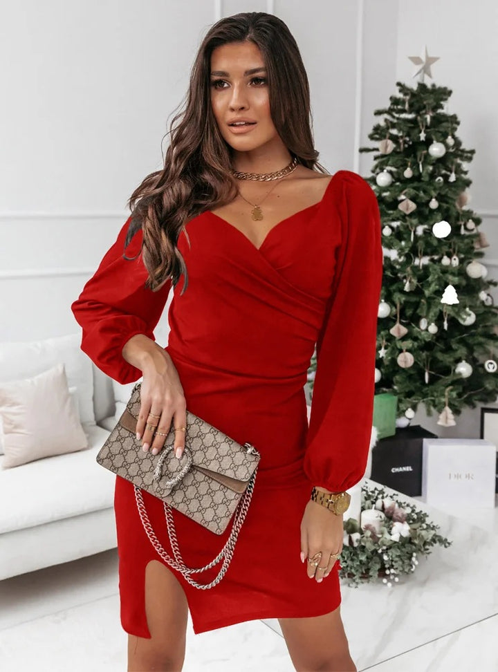 Damsk wrap-klänning med elegant midjedesign och volangärmar Mirla-Eva Jonsson