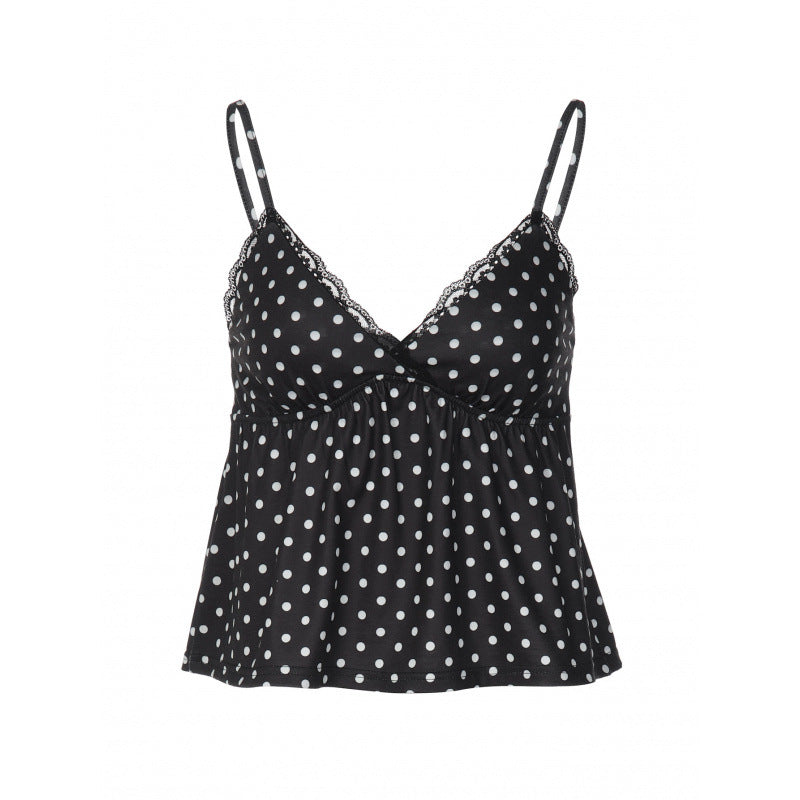 Damska Charmig Spaghettitopp med Polka-Dots och Volangdetaljer Mirla-Eva Jonsson