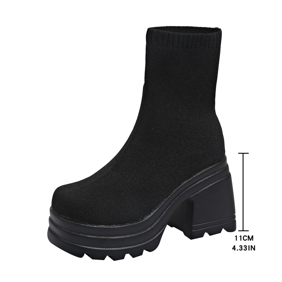 Damska Chunky Stövletter med hög klack och flexibel stickad design Mirla-Eva Jonsson