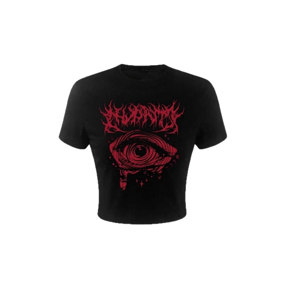Damska Crop-T-shirt med konstnärlig grafikdesign och iögonfallande statementtryck Mirla-Eva Jonsson