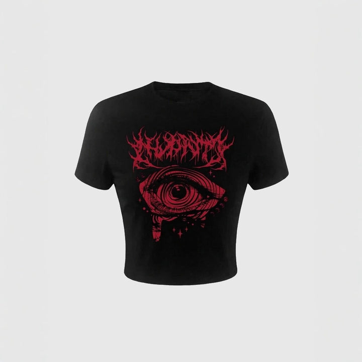 Damska Crop-T-shirt med konstnärlig grafikdesign och iögonfallande statementtryck Mirla-Eva Jonsson