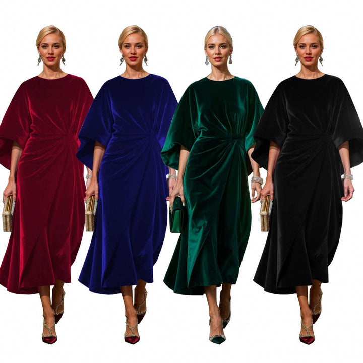 Damska aftonklänning i elegant samtdesign med voluminösa ärmar och figursydd silhuett Mirla-Eva Jonsson